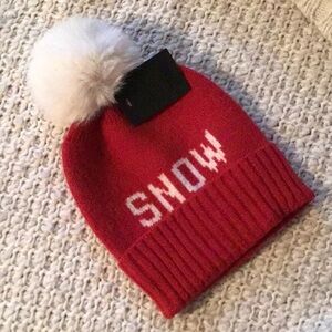 Anthro Do Everything in Love “Snow” Red Beanie with Pom Pom Snow
